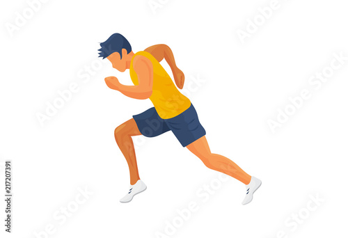 Sport exercise vector illustration: male runner or jogger isolated. Athlete sprinter running or jogging silhouette. Crossfit icon.