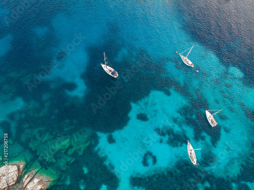 Aerial shot of yachts 