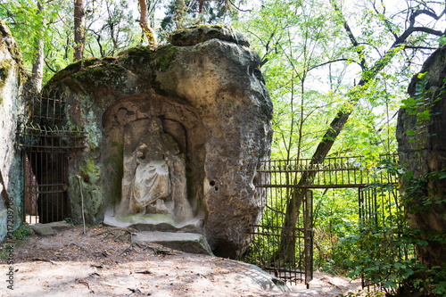 Man made cave Klacelka with sandstone sculptures created by Vaclav Levy in 1840s between Libechov and Zelizy, Czech Republic