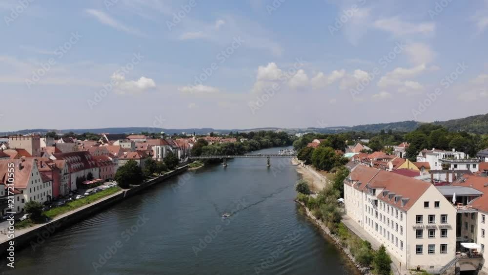 Aerial view of Danube river and architecture of Regensburg city, Bavaria, Germany Aerial view of Danube river and architecture of Regensburg city, Bavaria, Germany