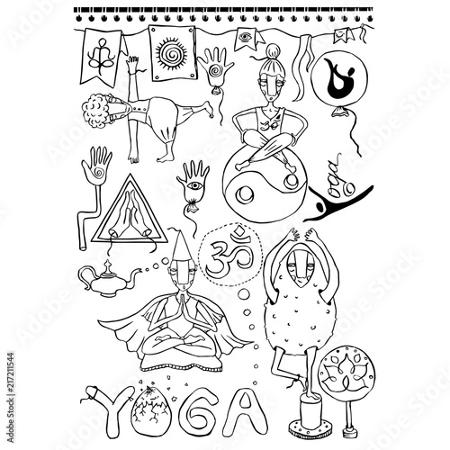 yoga asanas and signs on the white