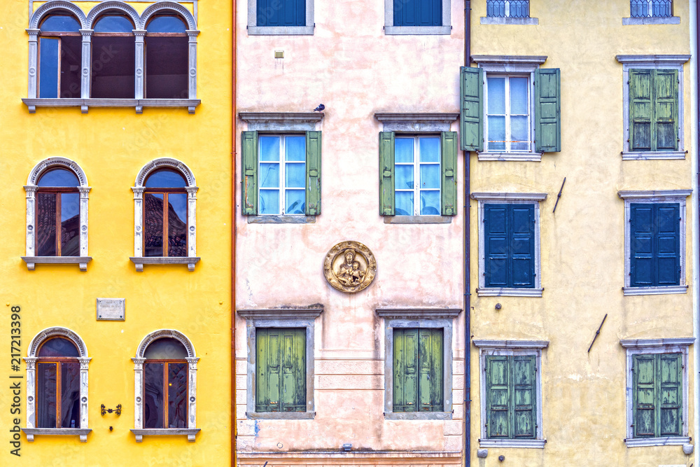 Houses and windows in italian town square