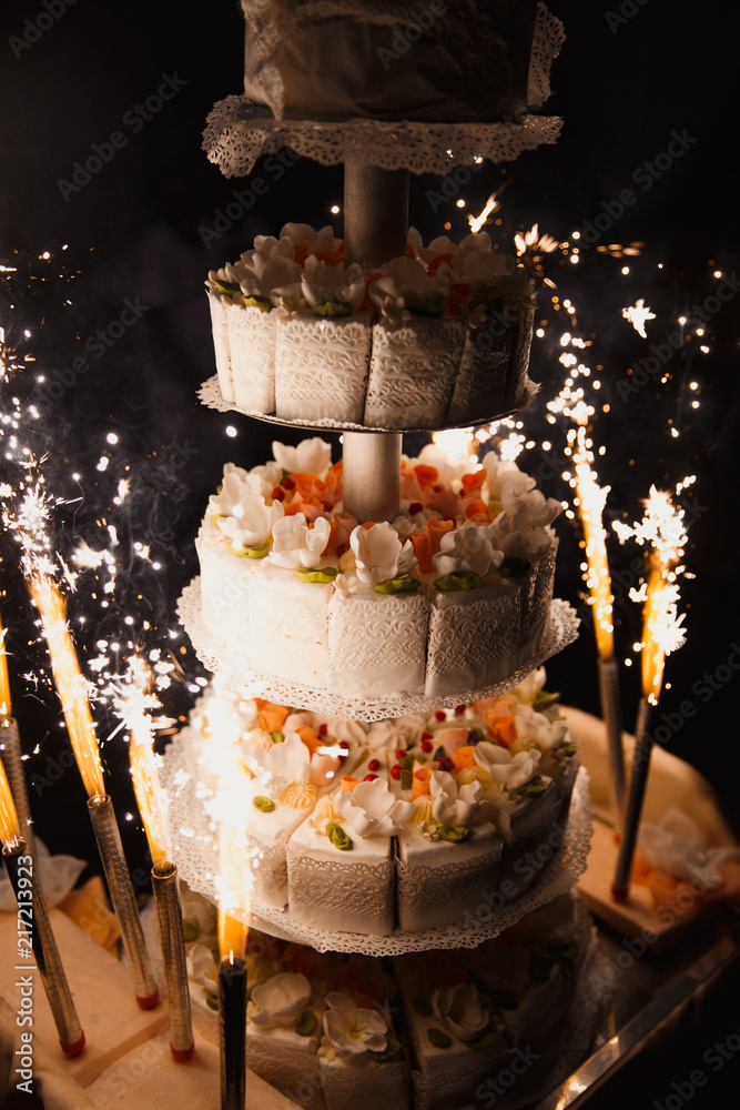 Wedding cake.Cake with candles