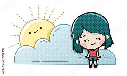 Niño imaginando sentado en una nube