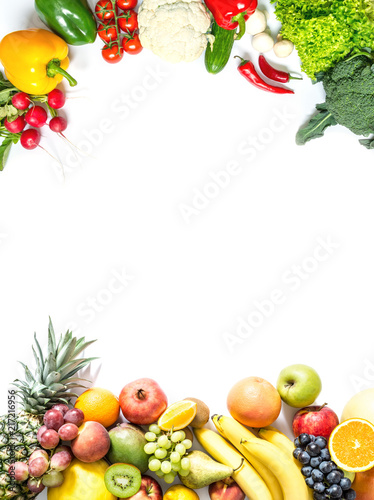 Fototapeta Naklejka Na Ścianę i Meble -  Frame of fresh vegetables and fruits isolated on white background