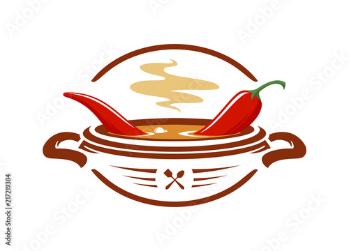 Hot chili soup with red pepper vector icon.