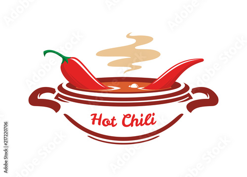 Hot chili soup with red pepper vector icon.