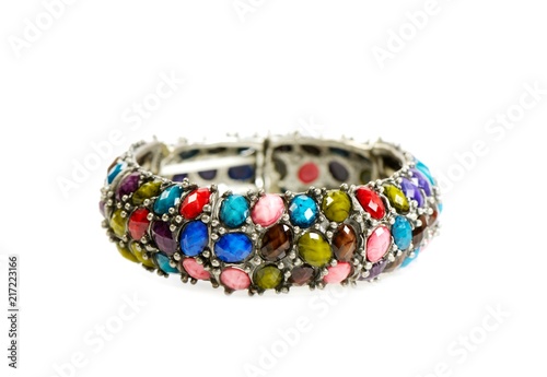 Bracelet with gems on a white background