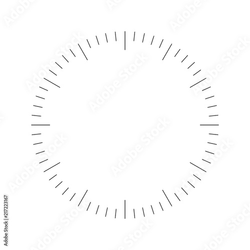 Clock face. Blank hour dial. Dashes mark minutes and hours. Simple flat vector illustration.