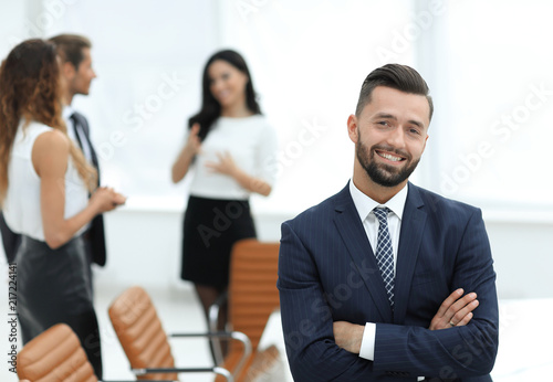 businessman on background of office.