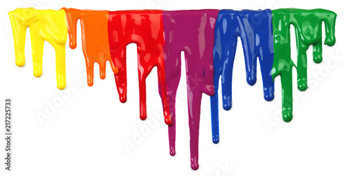 Colorful paint dripping isolated on white
