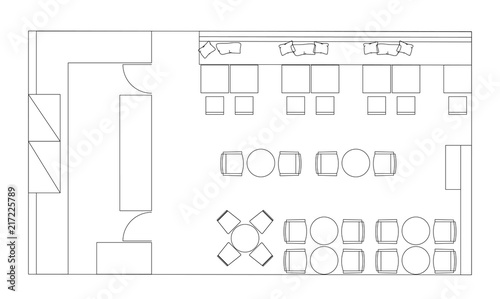 Standard cafe furniture symbols on floor plans