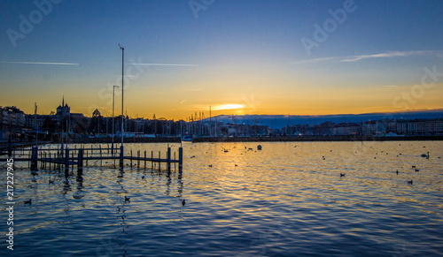 Geneva s lake at sunset