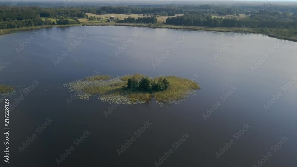 Aerial view of the lake and a small island Aerial view of the lake and a small island