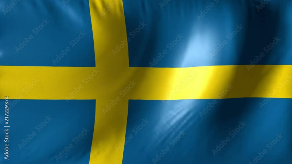 National flag of Sweden. Seamless looping 4k full realistic swedish flag waving against background.