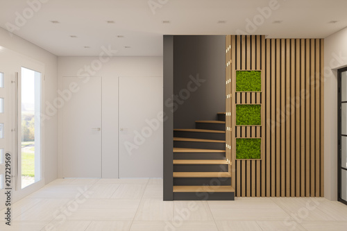 3d render interior design of a foyer in a private country house