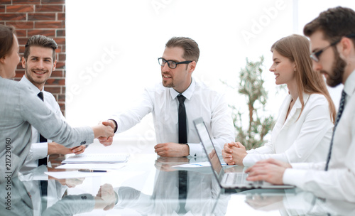 businessman explaining business to the team the new strategy of the company