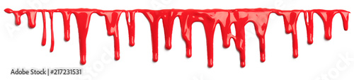 Fotografija Red blood like paint dripping isolated on white