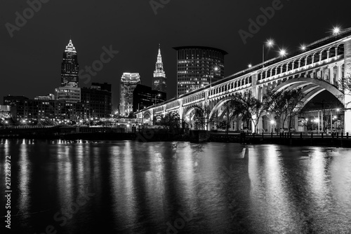 The Cleveland skyline at night, from Heritage Park, in Cleveland, Ohio © jonbilous