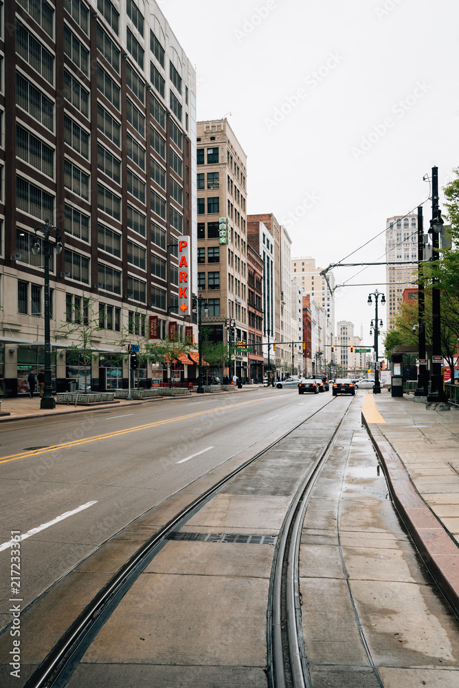 Fototapeta premium Woodward Avenue w centrum Detroit w stanie Michigan