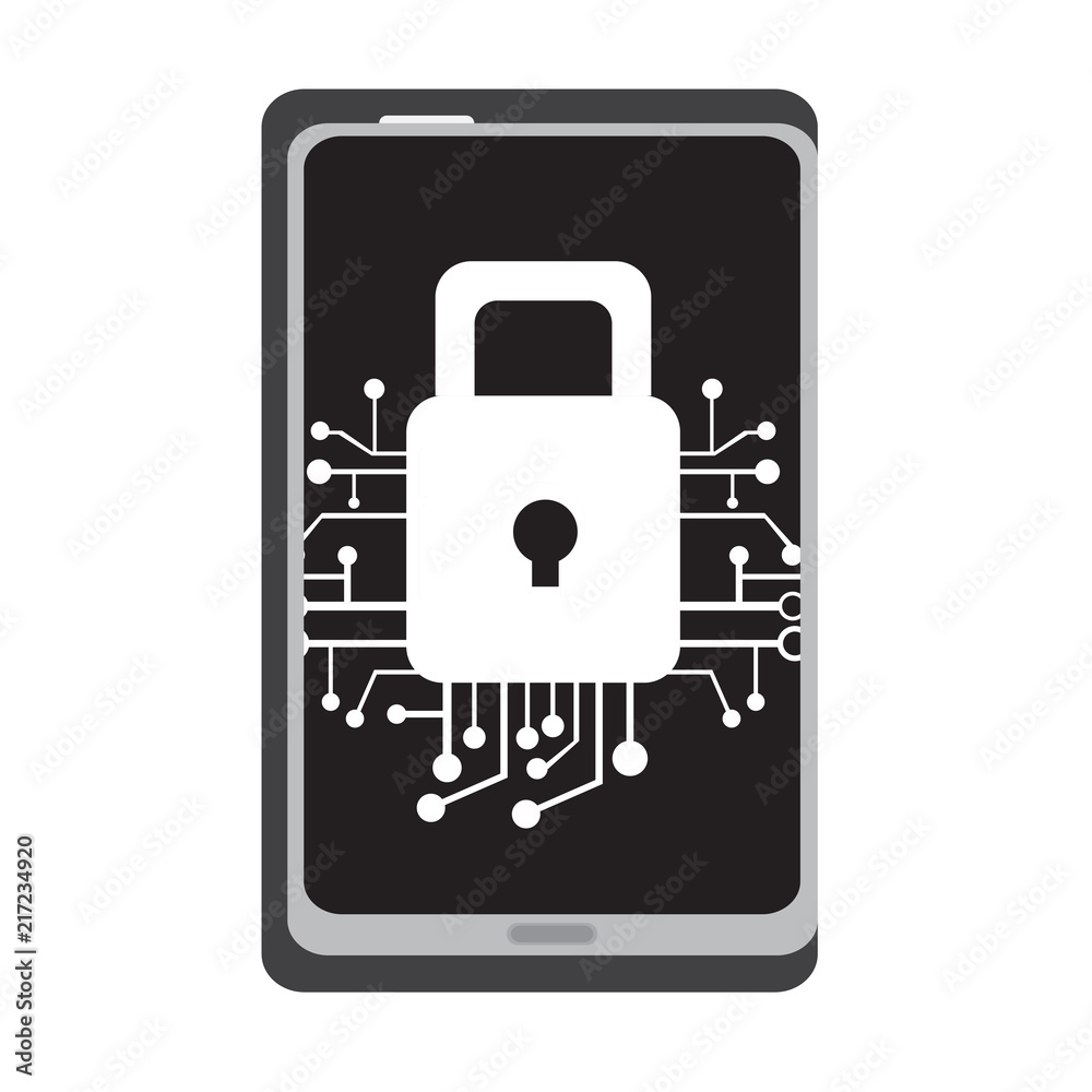 Obraz premium Lockpad on a cellphone. Cyber Security