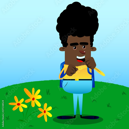 Schoolboy holding his fists in front of him ready to fight. Vector cartoon character illustration.