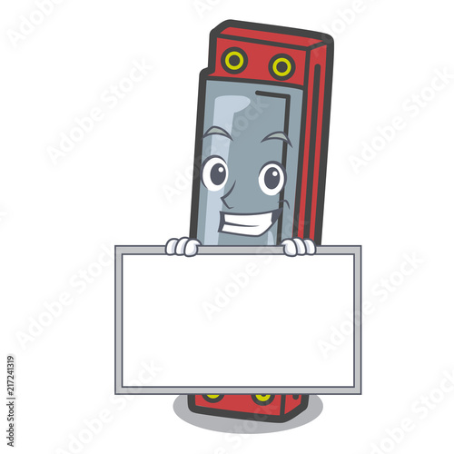 Grinning with board harmonica character cartoon style photo