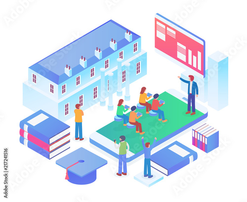 Modern Isometric Smart Online Education Technology Illustration Concept