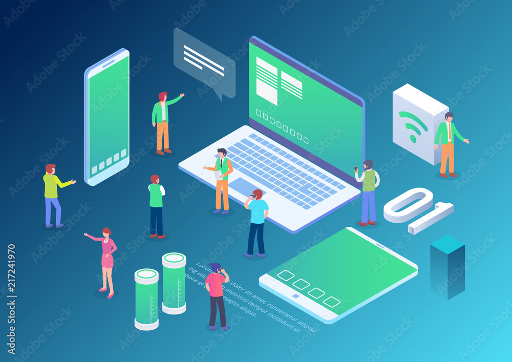 Technology Startup Isometric Composition Background With People and Digital Related Asset Illustration Technology Startup Isometric Composition Background With People and Digital Related Asset Illustration