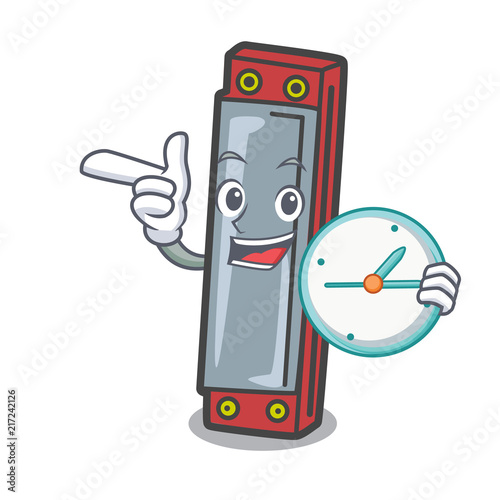 With clock harmonica character cartoon style photo