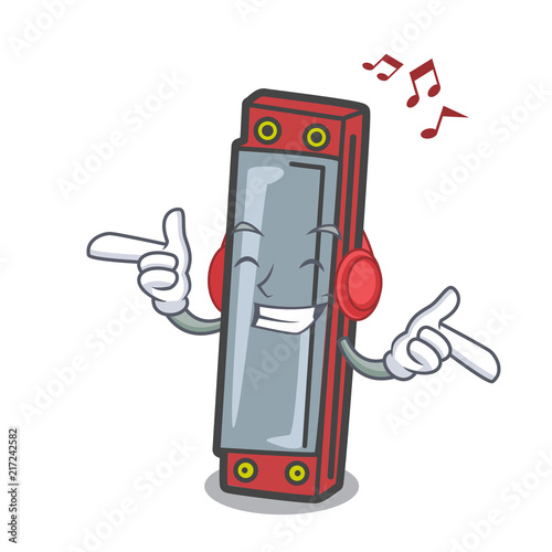 Listening music harmonica mascot cartoon style photo