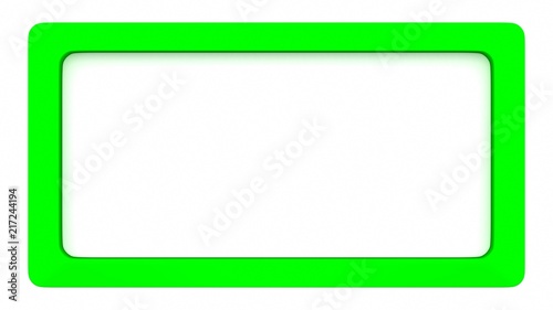 Green light blank frame on white background. 3d rendering