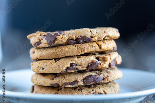 Stacked chocolate chip cookies