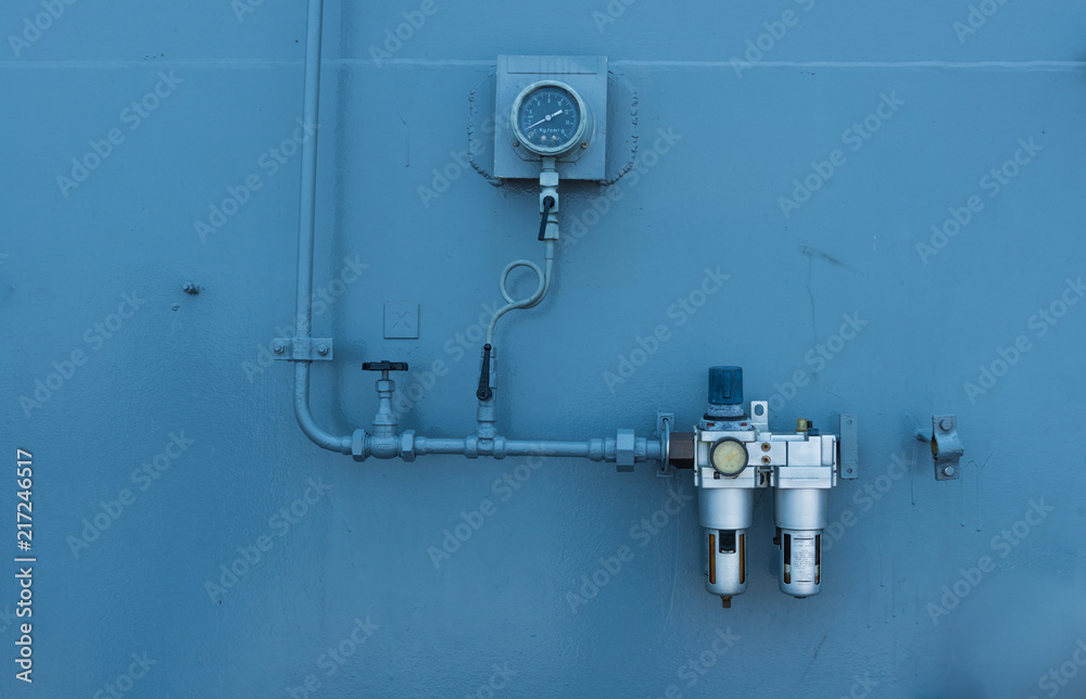 Steel pipe flanges line from cylinder tank for industrial use, In safety zone