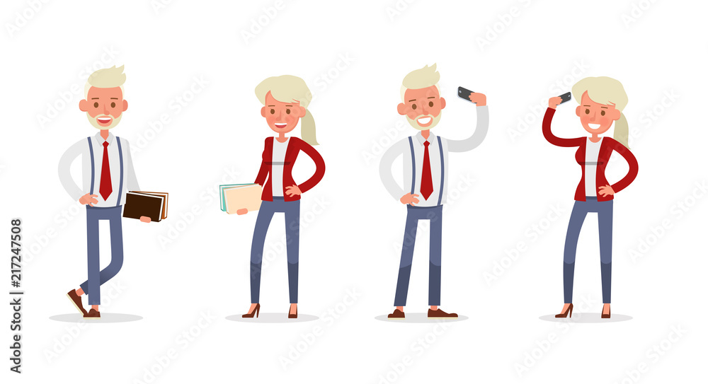 Set of Businessman and Businesswoman character vector design. Presentation in various action with emotions and working. no87