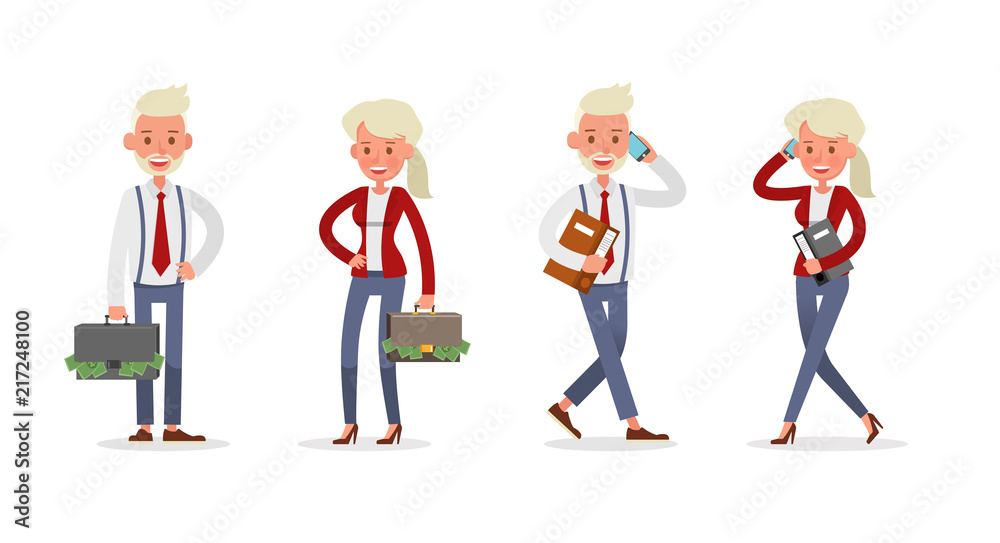 Set of Businessman and Businesswoman character vector design. Presentation in various action with emotions and working. no93
