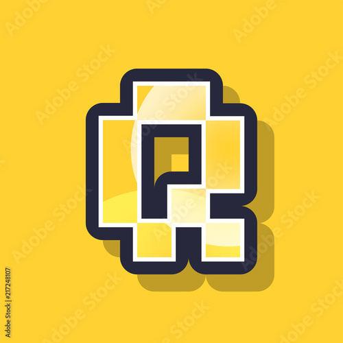 Letter Q colorful pixel art alphabet typeface with shadow. vector typography design. 
