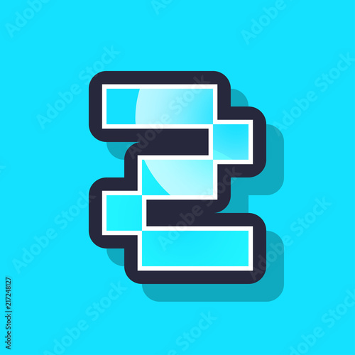 Number two colorful pixel art number typeface with shadow. vector typography design.
