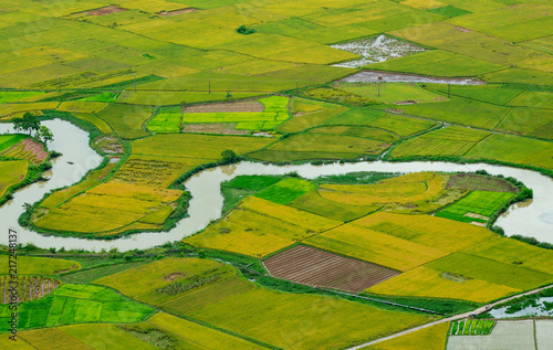 amazing landscape rice field on Bac Son, Viet Nam, above rice terraces in a beautiful day rice field on Bac Son, Viet Nam