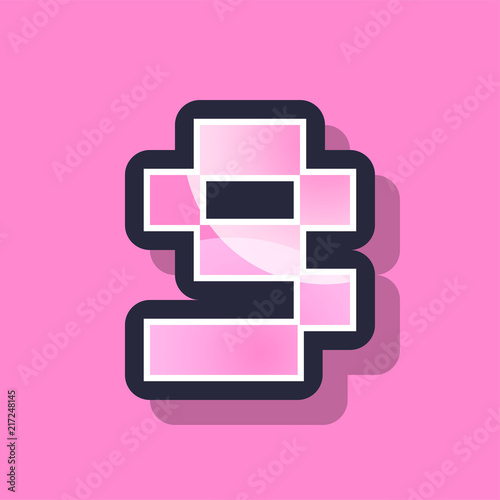 Number nine colorful pixel art number typeface with shadow. vector typography design. 