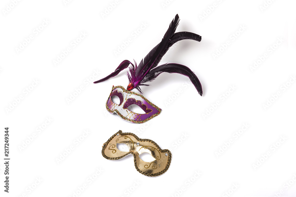 gold and purple mask isolated white.