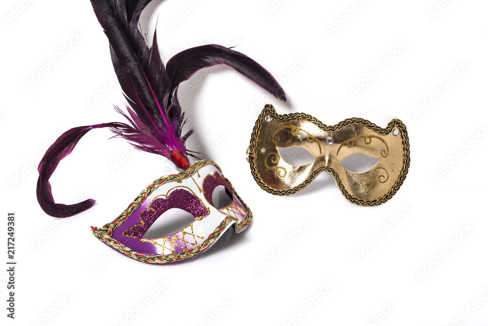 gold and purple mask isolated white. gold and purple mask isolated white.