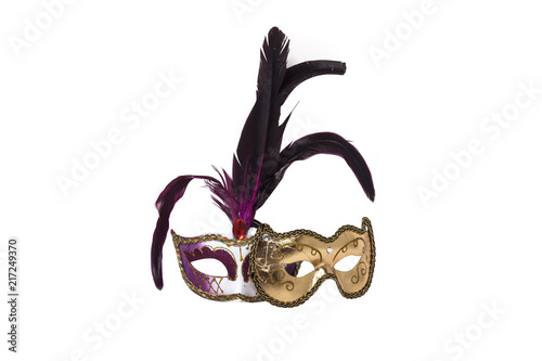 Fototapeta Naklejka Na Ścianę i Meble -  gold and purple mask isolated white.