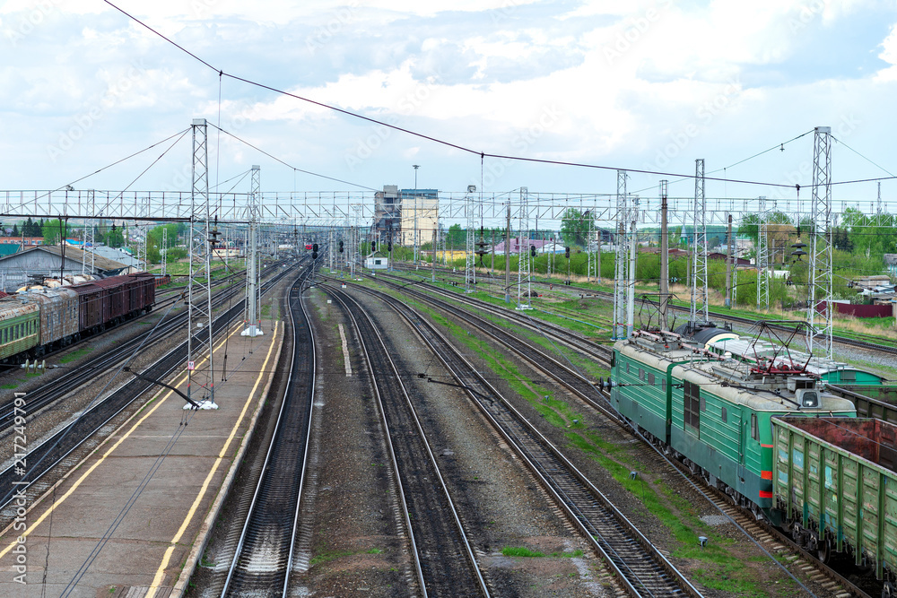 Railway station with industrial trains