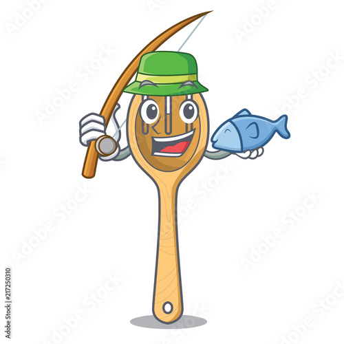 Fishing wooden fork mascot cartoon