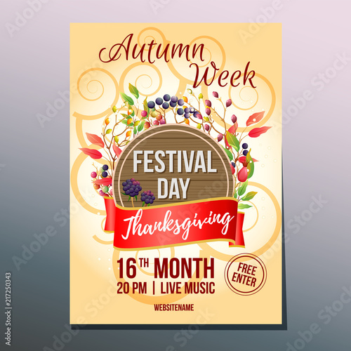 autumn week thanksgiving festival day poster template