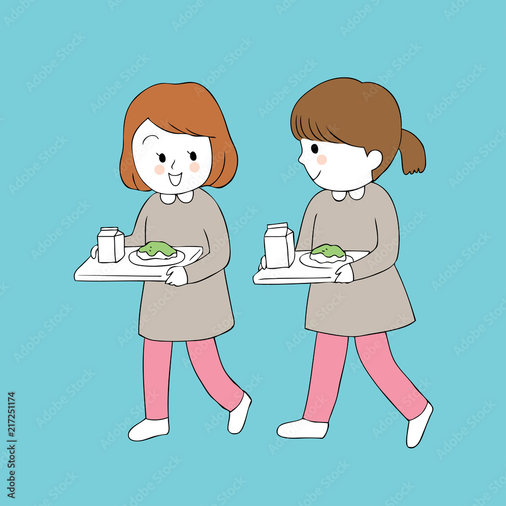 Cartoon cute friends at school canteen vector. Cartoon cute friends at school canteen vector.