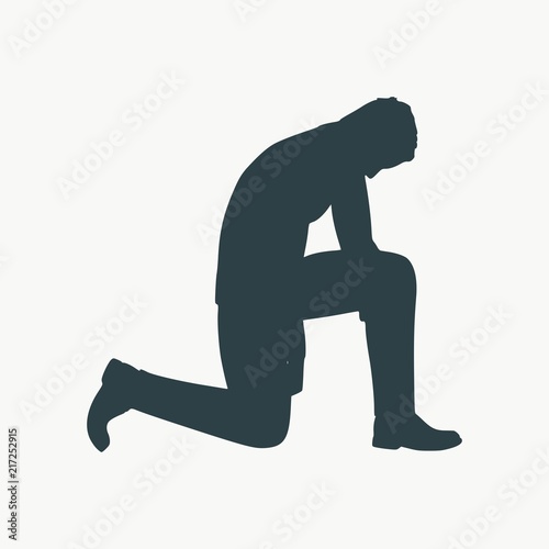Illustration of silhouette of businessman stand to kneel.