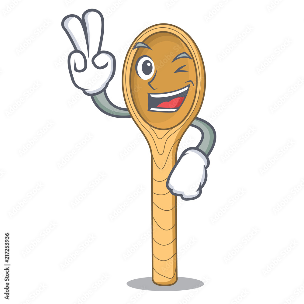 Two finger wooden spoon character cartoon Stock Vector | Adobe Stock