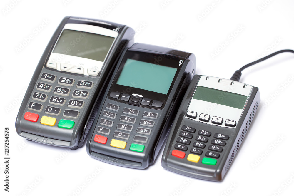 Three payment terminals on a white background Three payment terminals on a white background